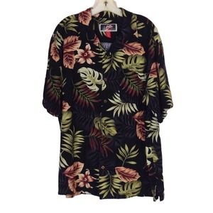 La Cabana Black Floral Linen Blend Hawaiian Shirt XL